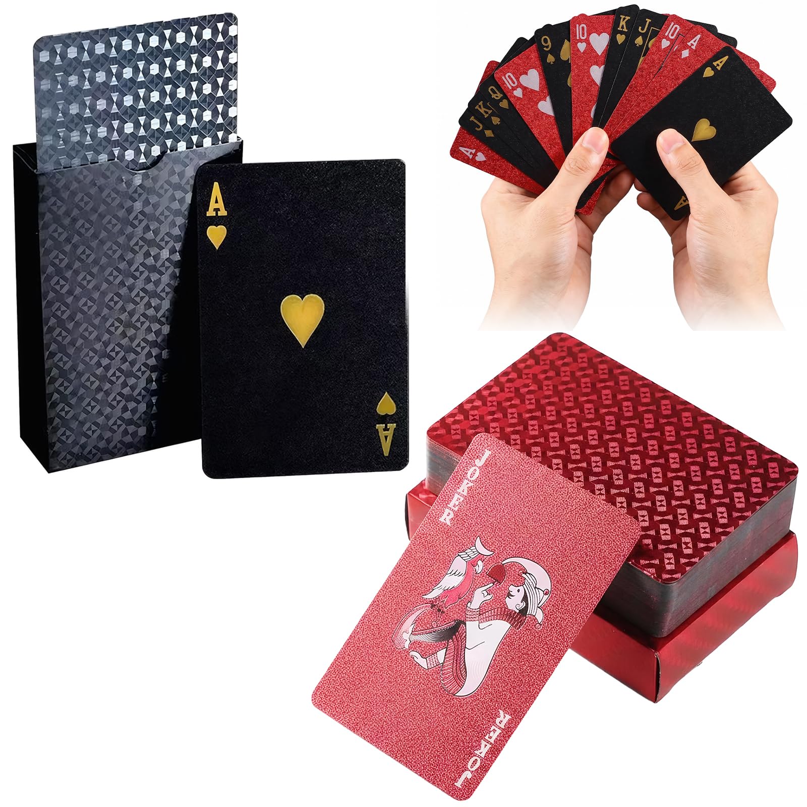 Awubsd Waterproof Playing Cards 2 Pack Cool Black Red Poker Card Deck
