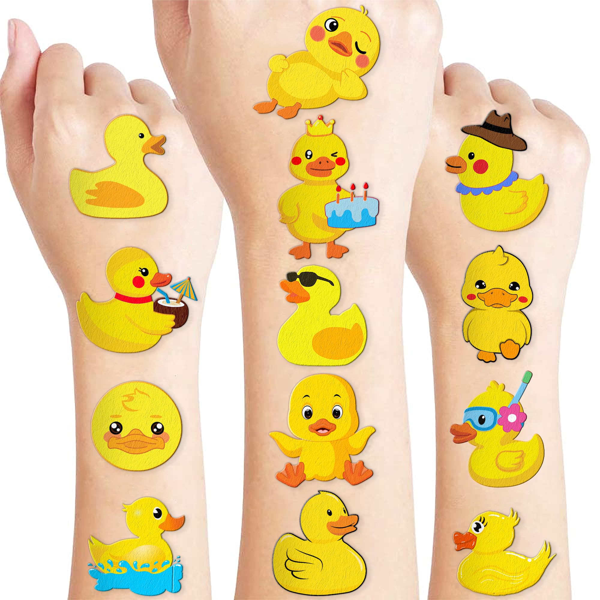 60 PCS Pre-Cut Rubber Duck Temporary Tattoos Kids Party Favors