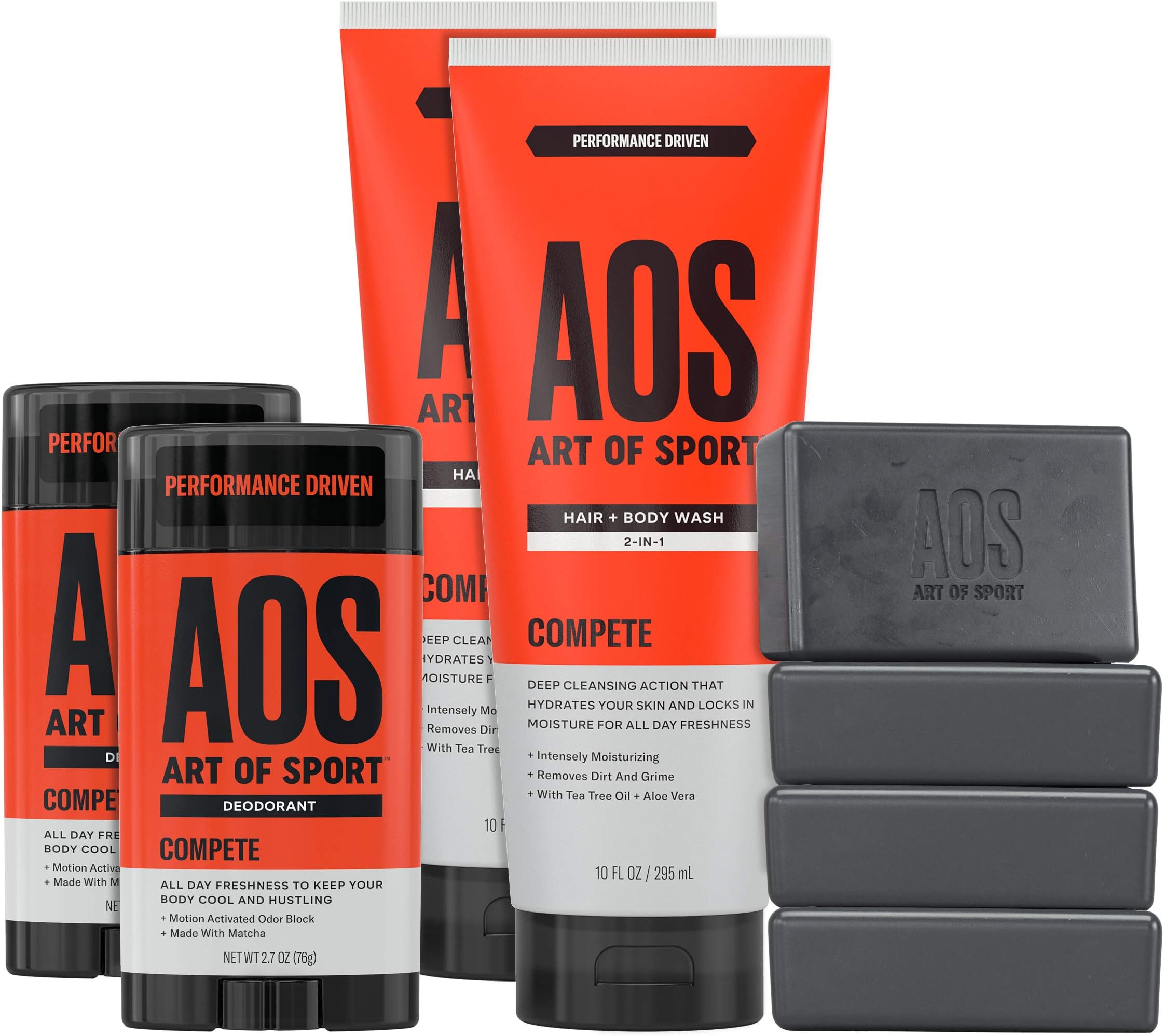 Art of Sport Athlete Collection, Compete Scent, 8pc Skin and Body Care Set with Aluminum-Free Deodorant, Body Wash, and Body Bar Soap