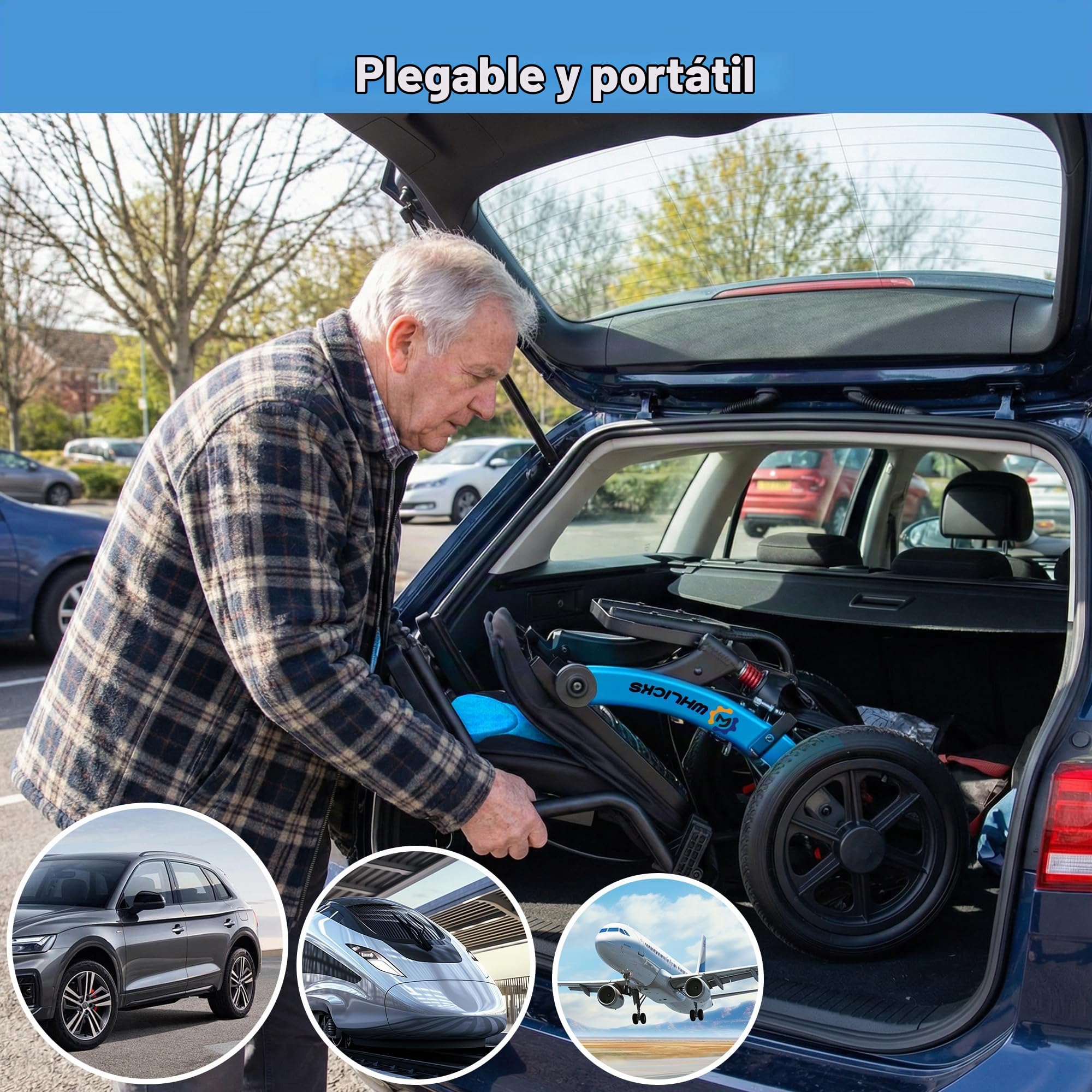 Silla De Transporte Plegable Ligera WHLICKS Para Adultos Y Ancianos, Silla De Viaje Portátil Con Cojín Extraíble Y Ruedas De 12 Pulgadas, Silla De Ruedas Ergonómica Con Altura Ajustable