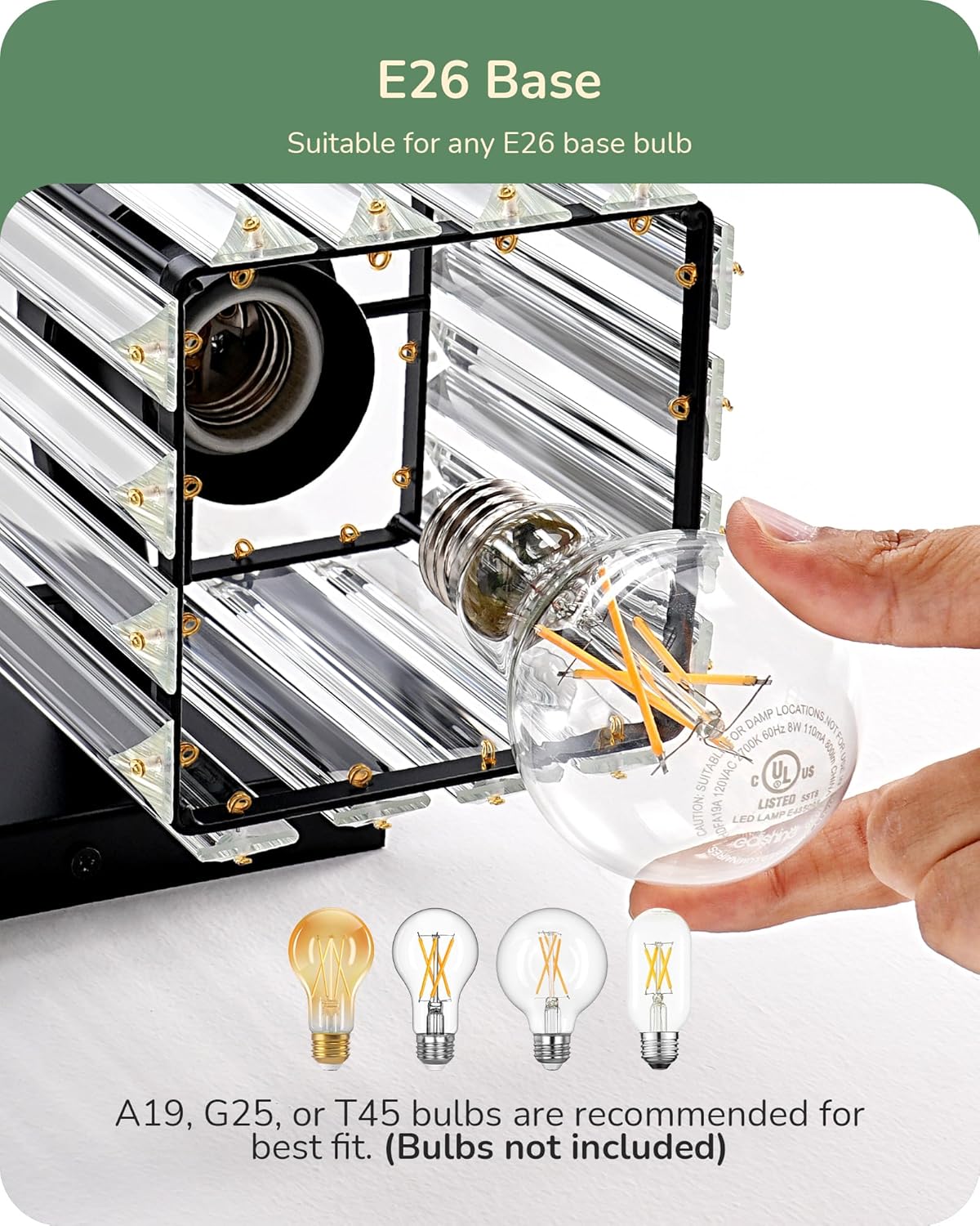 EDISHINE Hardwired Bathroom Light Fixtures, Modern Wall Sconces Set of Two, Crystal Bathroom Vanity Llight, Indoor Lighting Fixtures Over Mirror, Black Wall Lamp for Bedroom