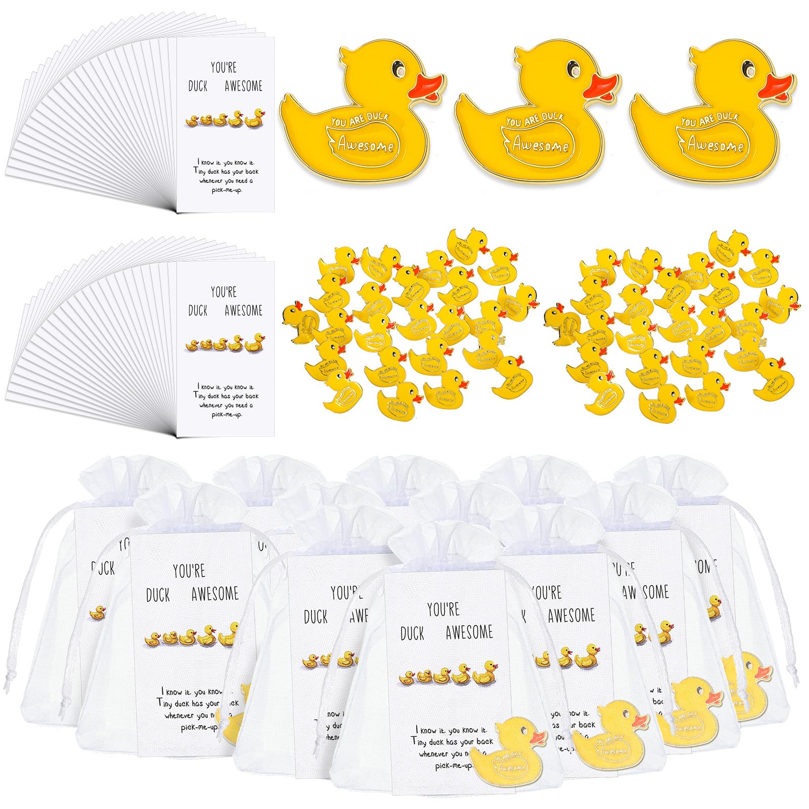 30 Set Yellow Duck Brooches with You're Awesome Cheer Card Duck Pins for Employee Appreciation Gift (Yellow)