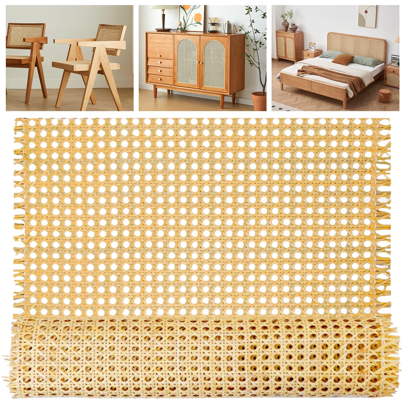 Sgran Plastic Rattan Cane Webbing Roll, 16 x 80 Inch Hexagon Pre-Woven Open Mesh Cane, Imitation Rattan Webbing Roll for DIY Caning Projects, Furniture, Chair, Cabinet