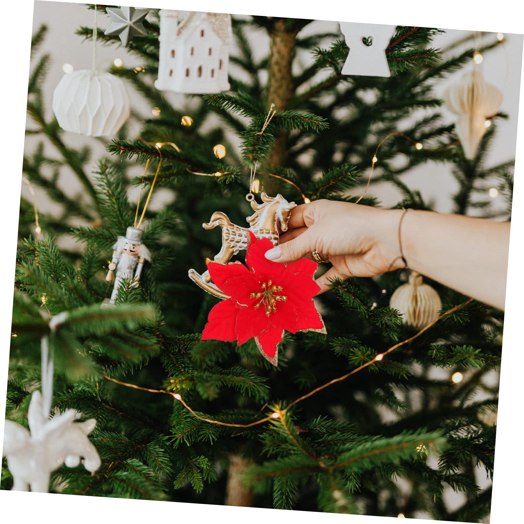 Cabilock 72piezas Flores Artificiales para Decoración De Árbol De Navidad Adornos De Poinsettia Rojos Suministros para Fiestas y Mesa De Navidad Decoración De Escenas Festivas