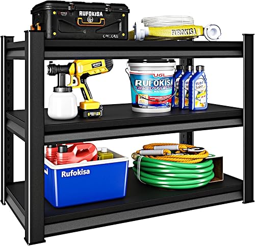 Estantería de garaje de 3 niveles de 40 pulgadas de ancho, estantes de almacenamiento de garaje de 1500 libras, estantes de metal y estantes de