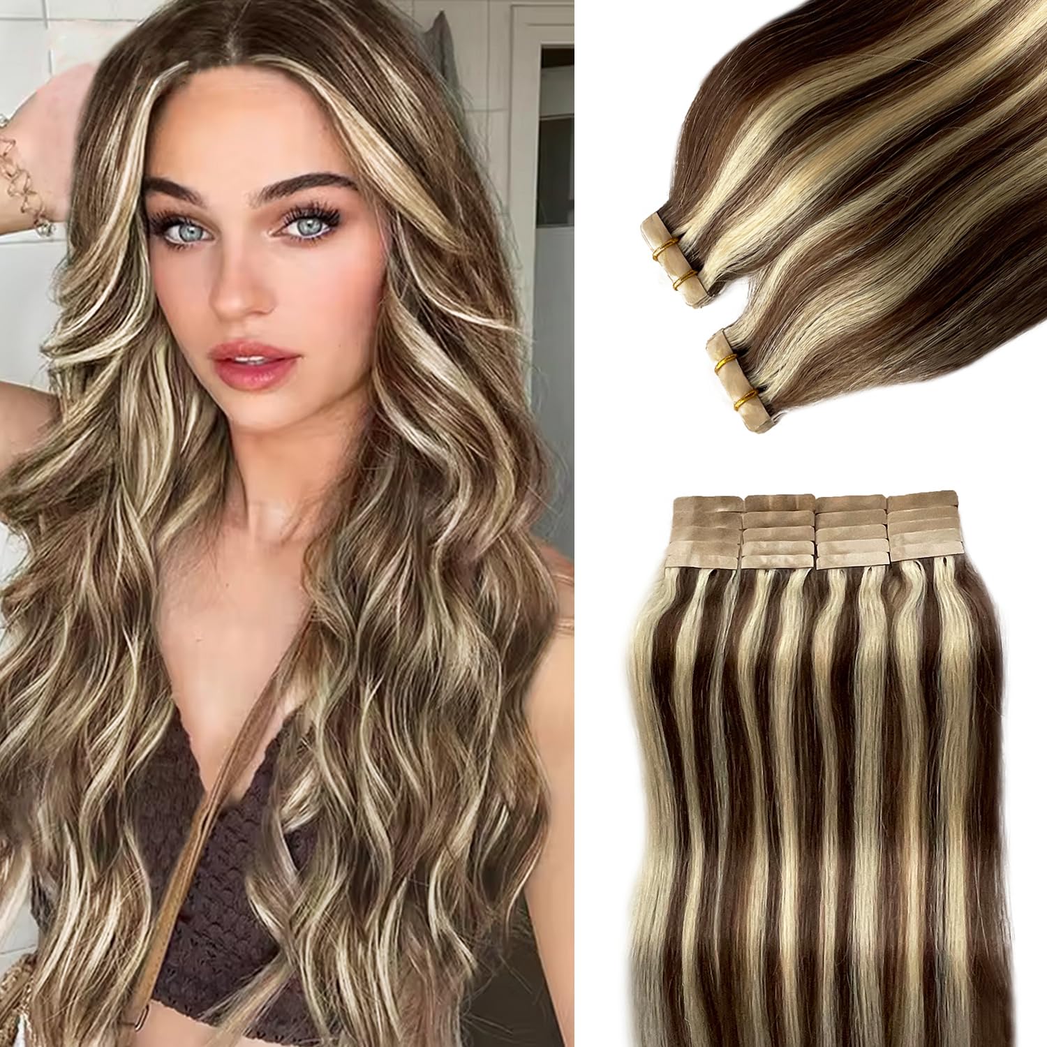 Full Shine Tape In Hair Extensions Human Hair 14Inch Color 8 Fading To 60 Platinum Blonde And 18 Ash Blonde Hair Extensions Tape In 50Gram Seamless Remy Tape In Extensions
