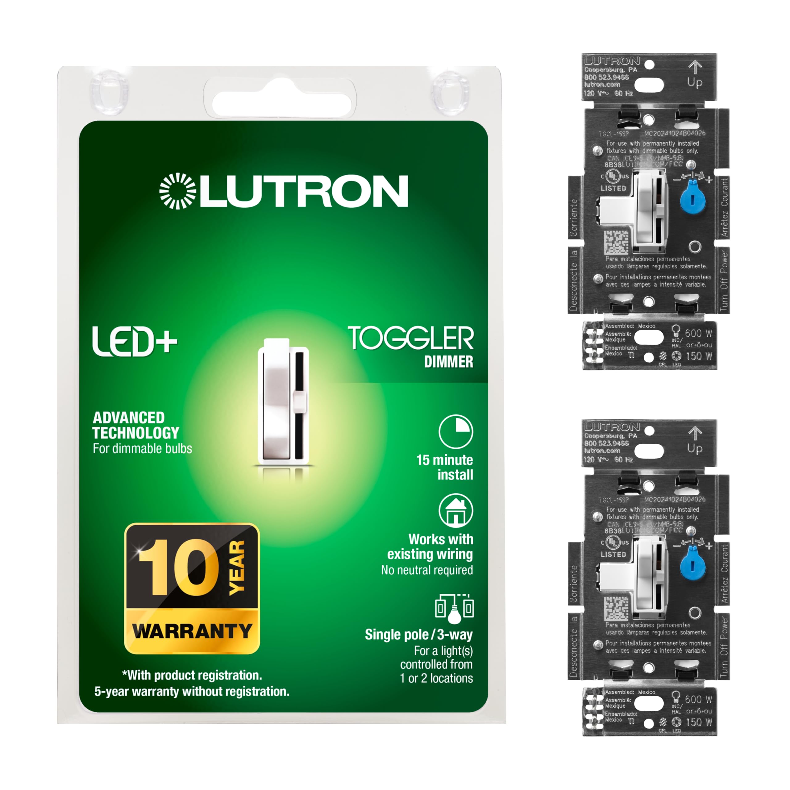 Variateur LED Lutron TGCL-153PH-2-WH contre le scintillement