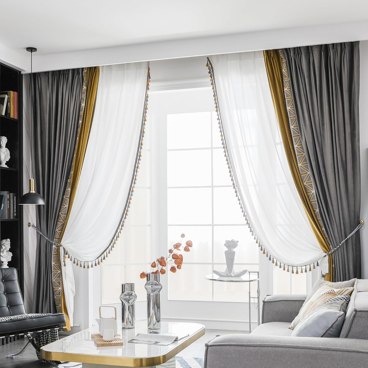 White Semi Sheer Curtain,Pinch Pleated Sheer Privacy Window Treatment, with Hooks for Bedroom/Living Room(45" W x 108" L,Gray Gold)