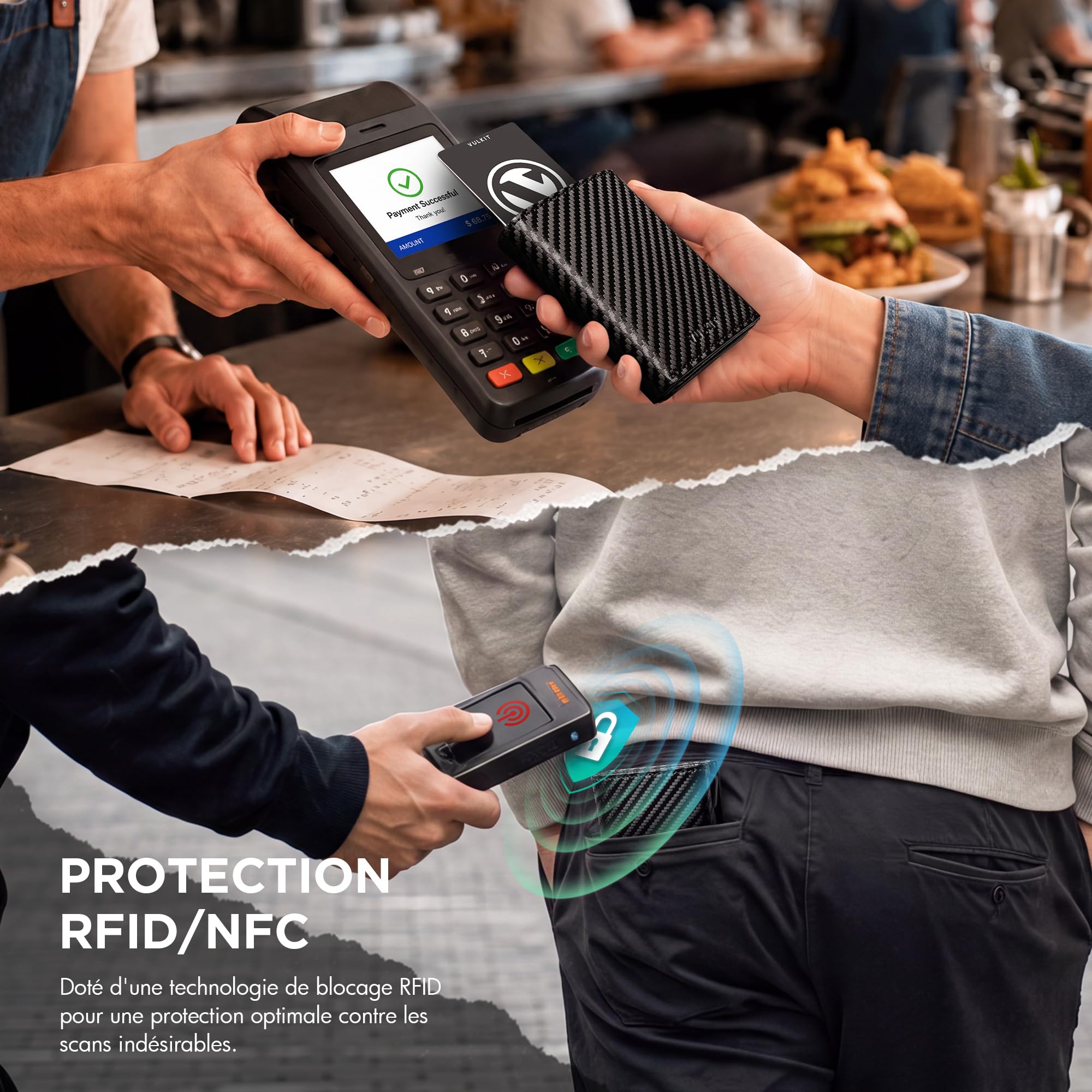 VULKIT Portefeuille Homme avec Porte-Monnaie et Protection RFID