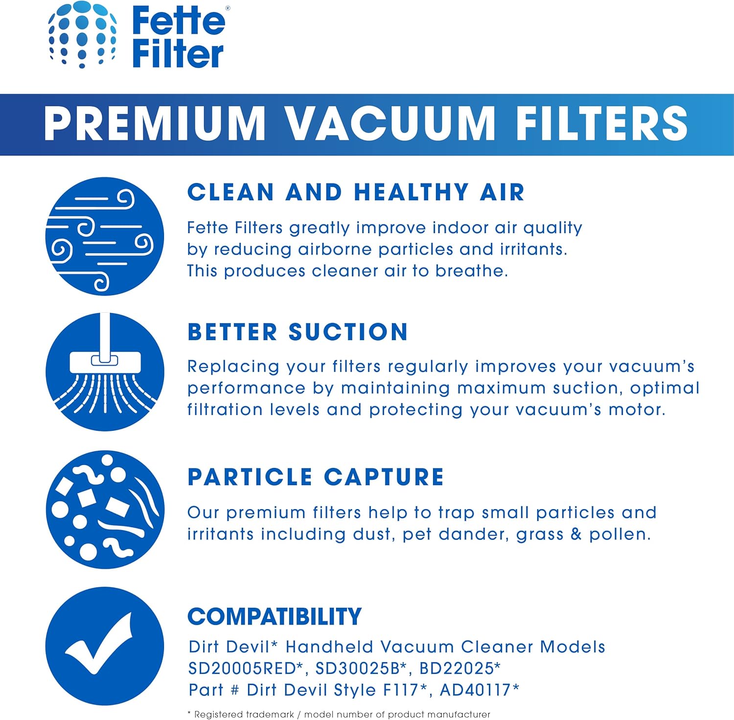 Fette Filter - F117 Replacement Vacuum Cleaner Filter with Compatible with Dirt Devil Handheld Vacuum Cleaner Models SD20005RED, SD30025B, BD22025 Part # AD40117 - Pack of 4 - Image 8