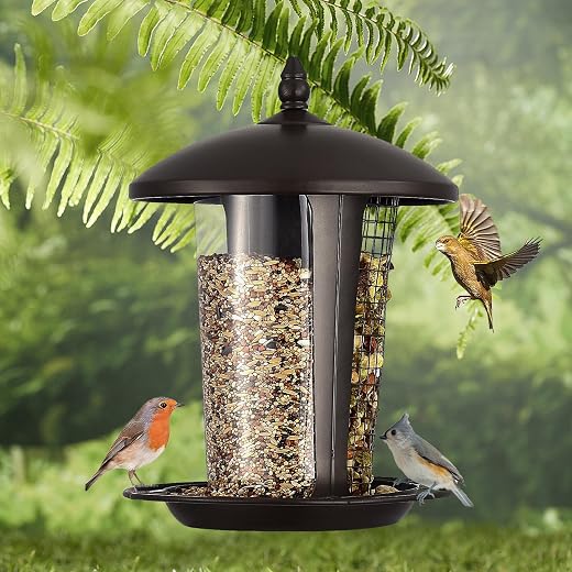 Tyndall Space Time Wild Bird Feeder for Outside, with Double Layer Squirrel Proof Large Hanging Metal Bird Feeders, Garden Yard Outdoors Decoration, 3Lbs Bird Seed Capacity
