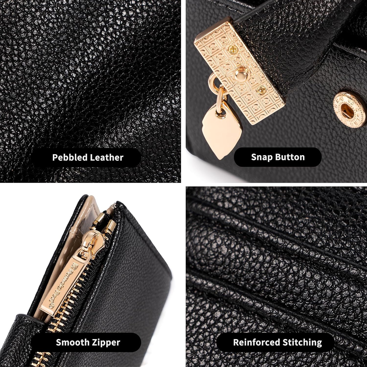 Pomelo Best Small Wallet Women Bifold Soft Leather Card Holder with ID Window Zipper Coin Pocket Wallets for Women Black