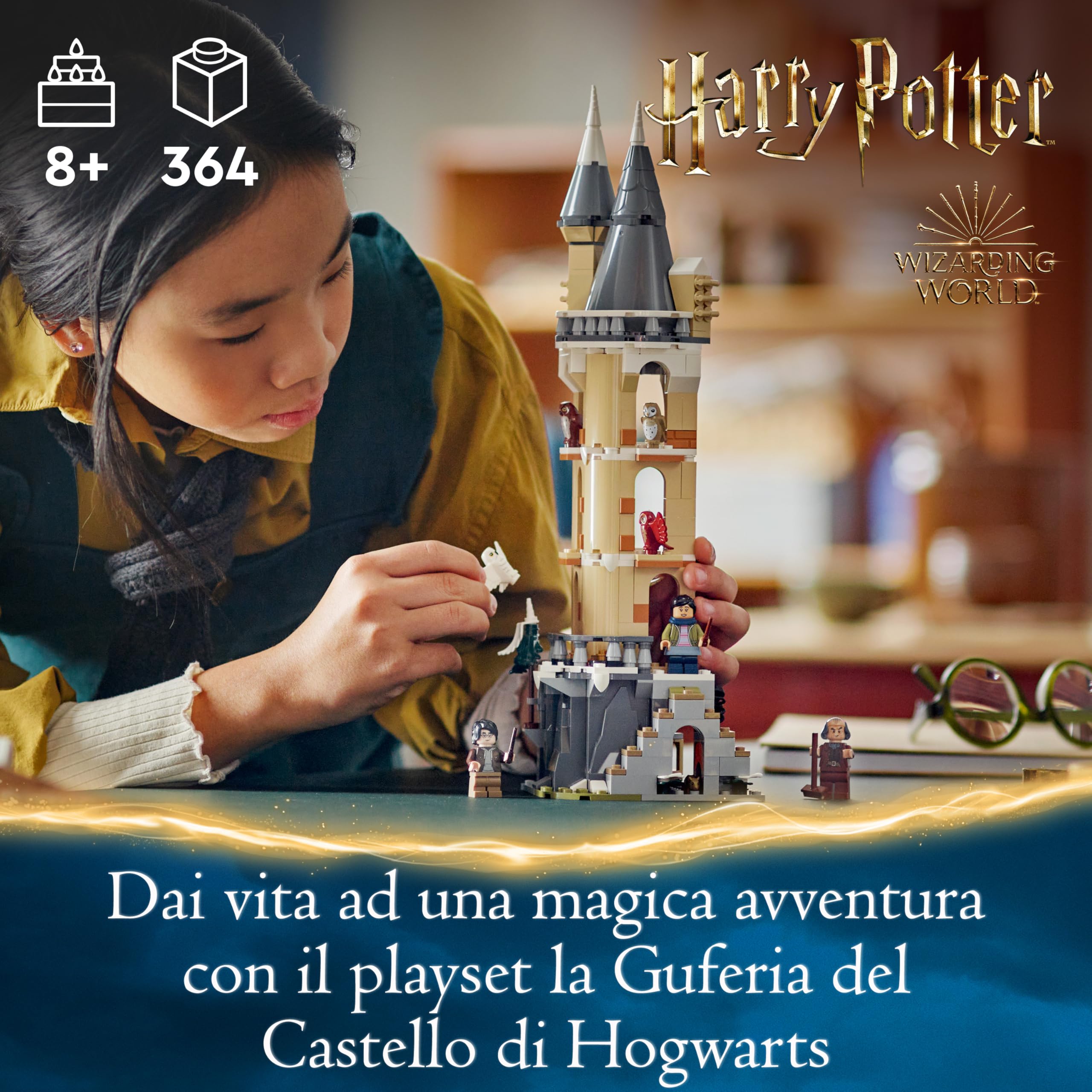 LEGO Harry Potter Guferia del Castello di Hogwarts, Gioco per Bambini e Bambine da 8 Anni in su con 3 Minifigure e 5 Gufi Giocattolo, Idea Regalo dal Wizarding World, Set Modulare 76430