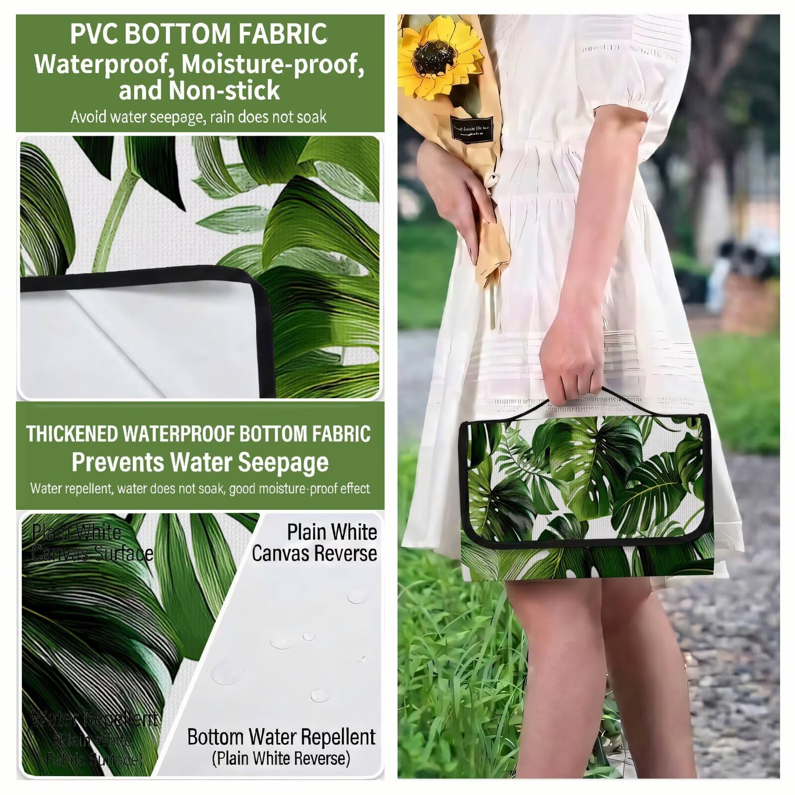 Grande Coperta de Picnic 200x300 cm, Piante estive e tropicali Manta Picnic Impermeable Anti-Sabbia Manta de Playa Pieghevole, Outdoor Picnic Blanket per Spiaggia, Camping, Giardino, Trekking - FZ-34