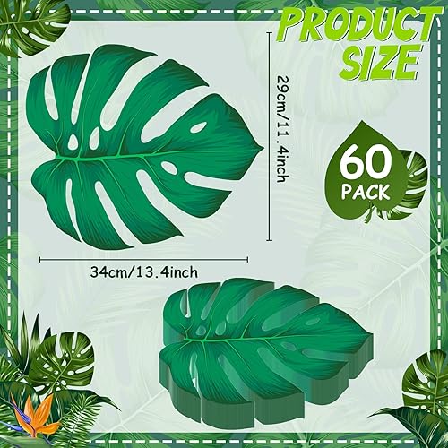 Miniatura 2 de 60 manteles individuales desechables de papel de hoja de palmera para verano, hojas verdes hawaianas, manteles individuales de fiesta de hojas