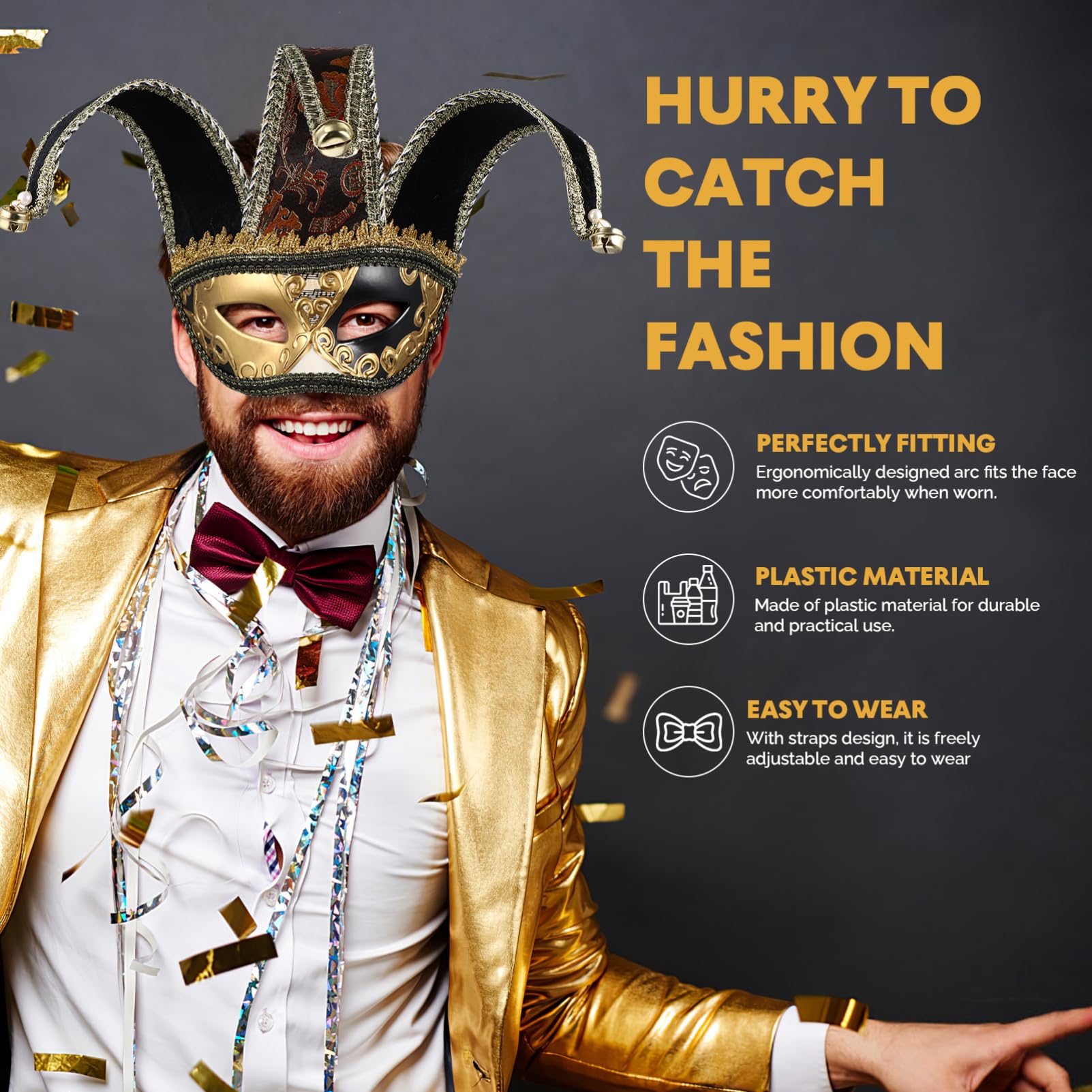 BESPORTBLE Halloween Masquerade Mask: Half Face Men Masquerade Masks, Dress Up, Carnival, Black, 33.00X19.50X0.20CM - Image 2