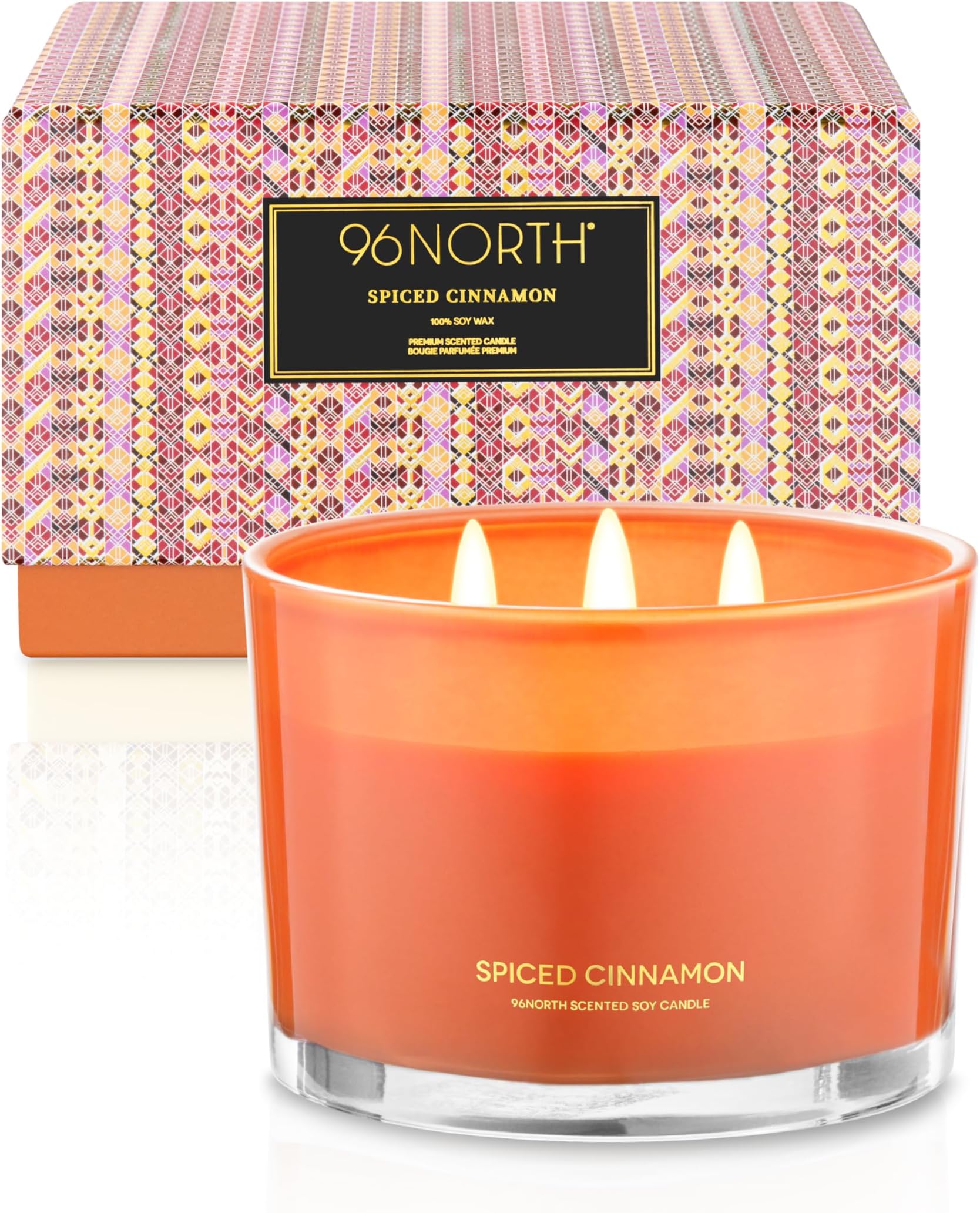 Luxury Spiced Cinnamon Candle | Large 3 Wick Jar Candle | Up to 40 Hours Burning Time | 100% Natural Soy Wax | Relaxing Aromatherapy Aesthetic Candles | Housewarming Gift for Men and Women
