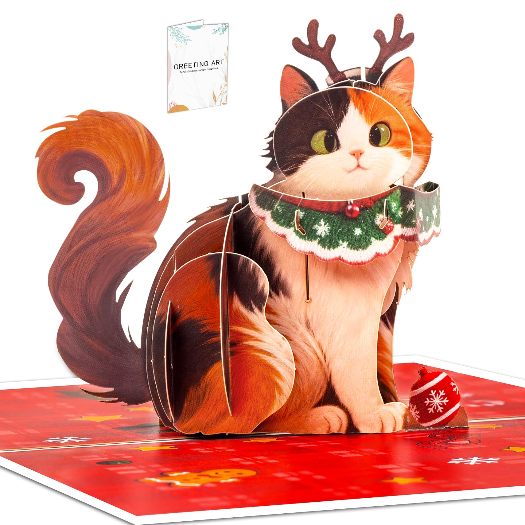 GREETING ART Pop Up Christmas Cards, 3D Funny Cat Christmas Card, 8" x 6"