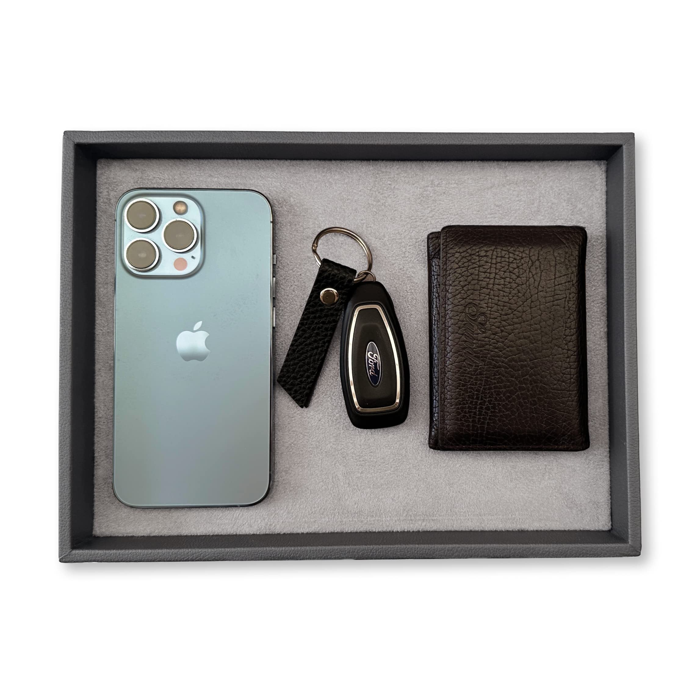 LEART Valet Tray for Men & Women – Leather Tray Organizer | Bedside, Nightstand, Office Desk Organizer Tray | Catchall Tray (Grey)