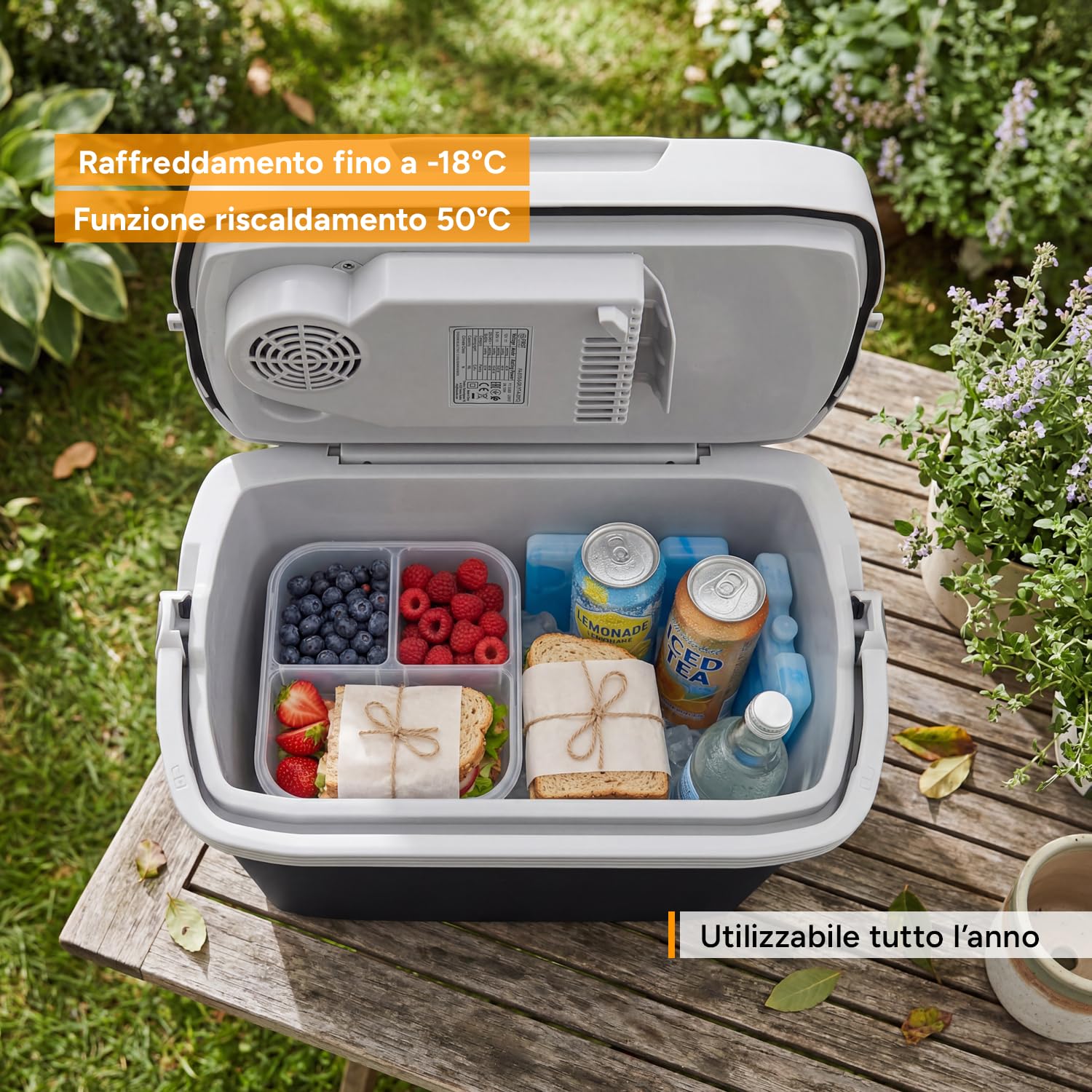 First Austria Frigo Portatile Elettrico 24L Tripla Alimentazione USB-C PD 3.0 52W Caldo Freddo Auto Camping Nero Grigio Chiaro