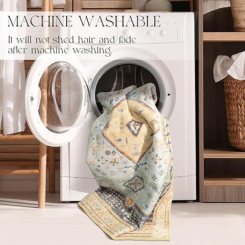 Miniatura 5 de MUJOO Alfombra lavable para pasillos, antideslizante, larga, para cocina, baño, dormitorio, mesita de noche, cuarto de servicio, alfombra bohemia