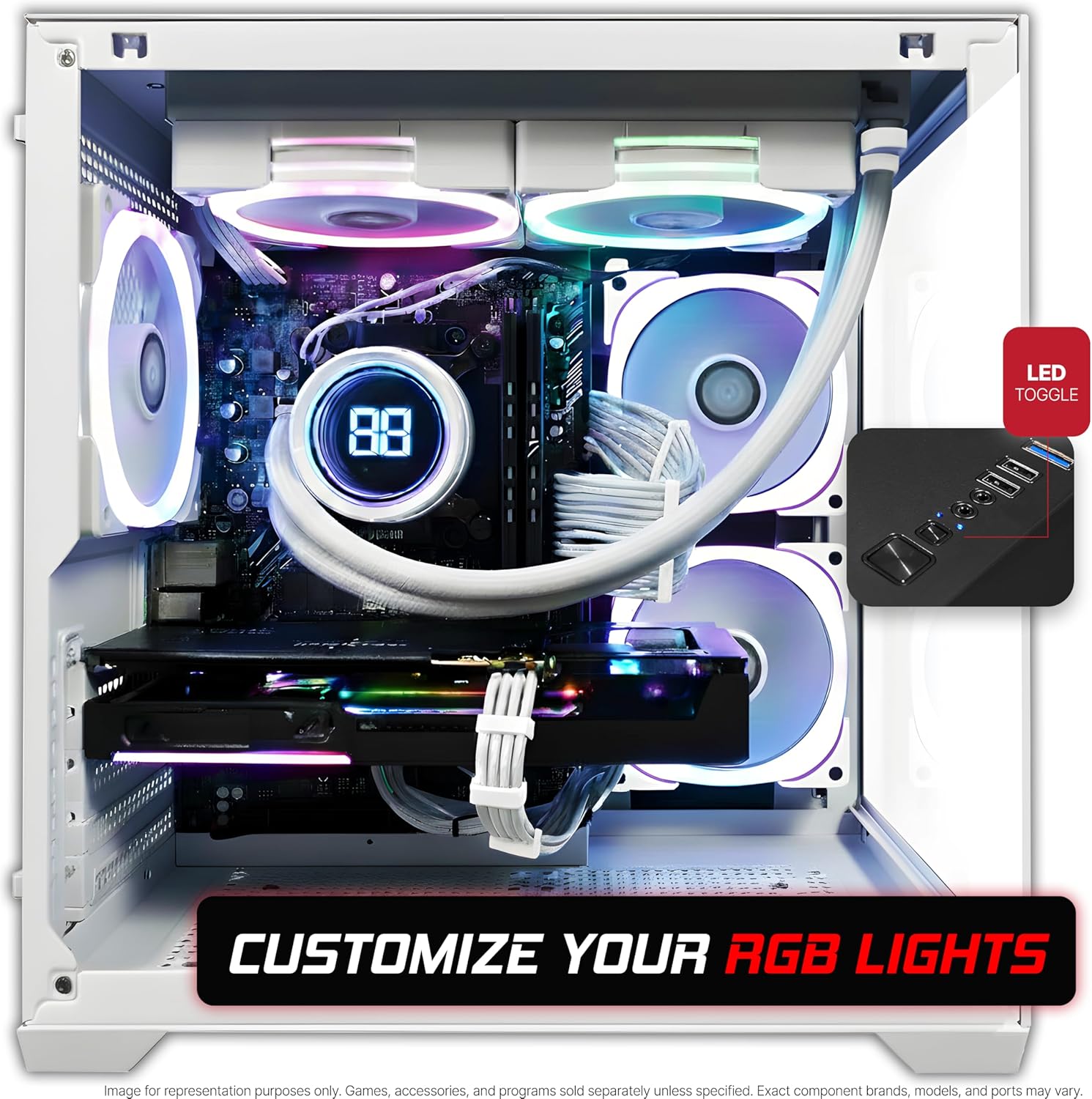 SAAV Drex Prebuilt Gaming PC Bundle Desktop Tower Intel Core i7-12700KF GeForce RTX 5060 8GB GDDR6 Dual Curved 27in Monitors 16GB DDR4 512GB NVMe SSD WiFi 6 Windows 11 White RGB Computer PC Gaming