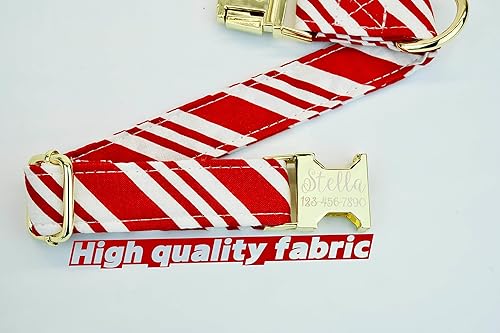 Miniatura 4 de Candy cane, Christmas Dog Collar wmetal buckle or plastic, HAND MADE, Custom Engraved Personalized Collar, 1 inch wide, designer collars