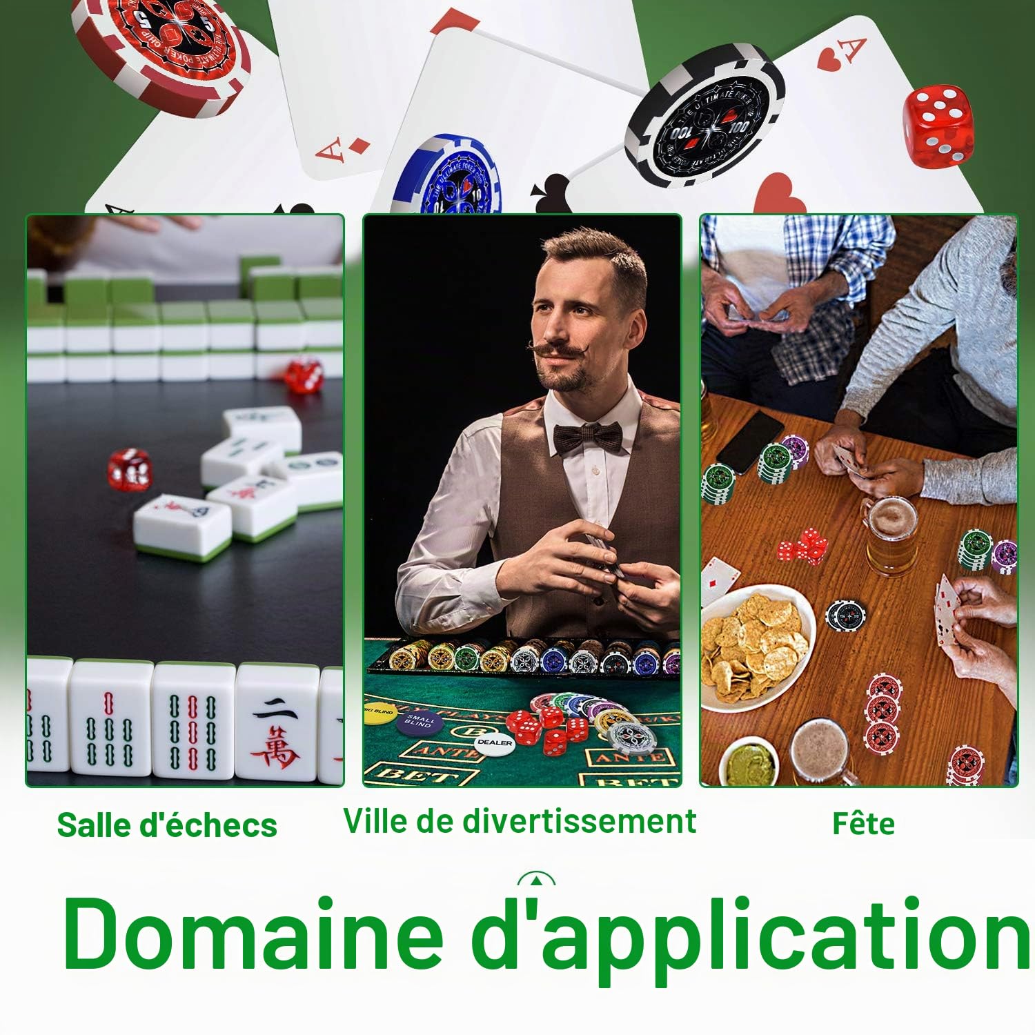 FIVMEN Mallette de poker 500 jetons avec 500 jetons de poker laser, 2 decks de poker, 3 boutons de dealer, 5 dés avec mallette en aluminium, noir