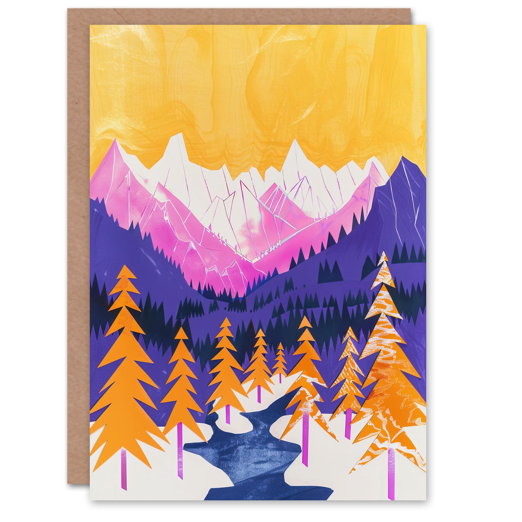 Artery8 Greeting Card Vibrant Abstract Mount Fitz Roy South American Forest Blank For Him Or Her Art Birthday Card