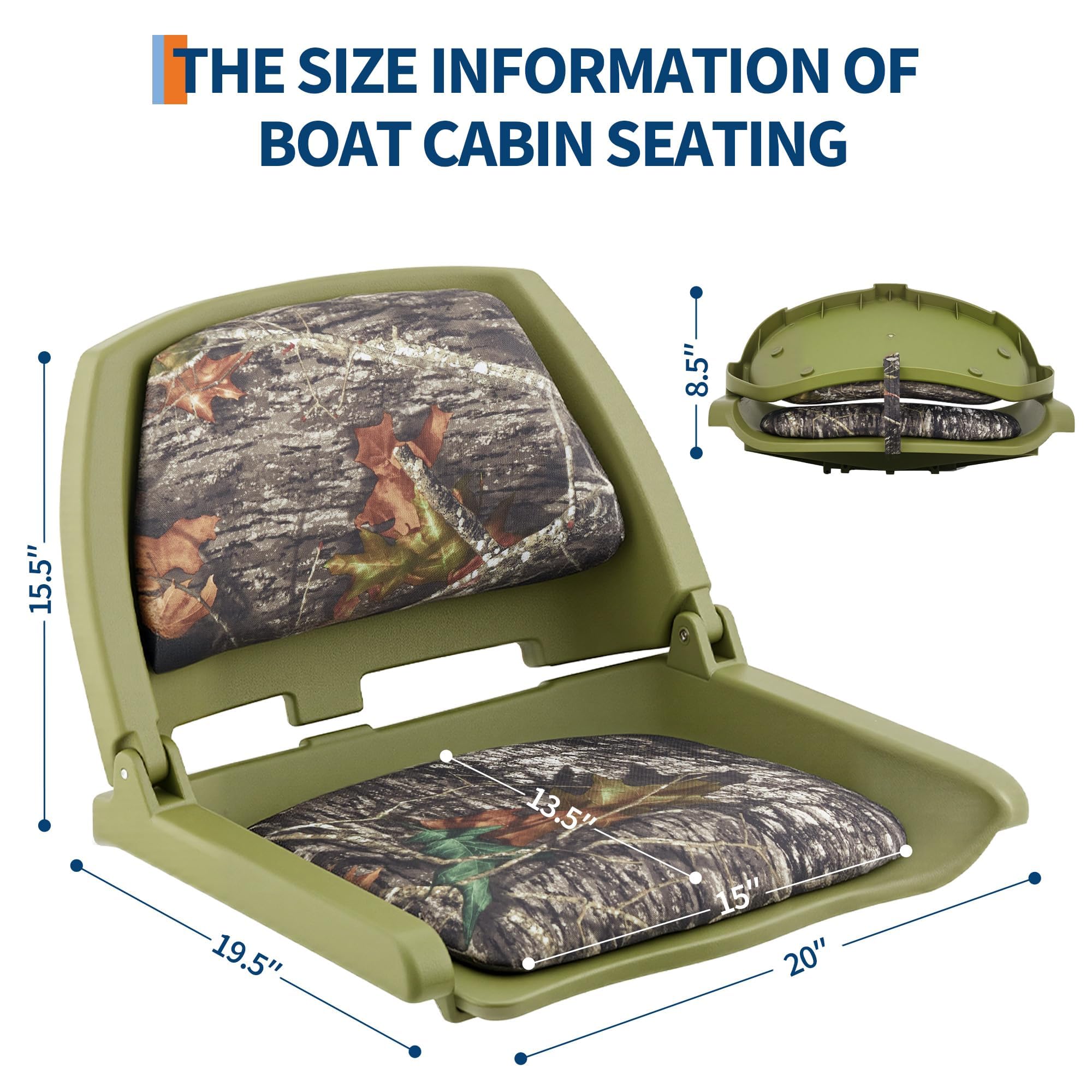 Garvee Lot de 2 Sièges de Bateau Pliants Ergonomiques à Dossier Bas, Rembourrage Épais, Revêtement PVC Résistant aux UV et aux Intempéries, Convient pour Pêche, Vedette et Croisière, Camouflage