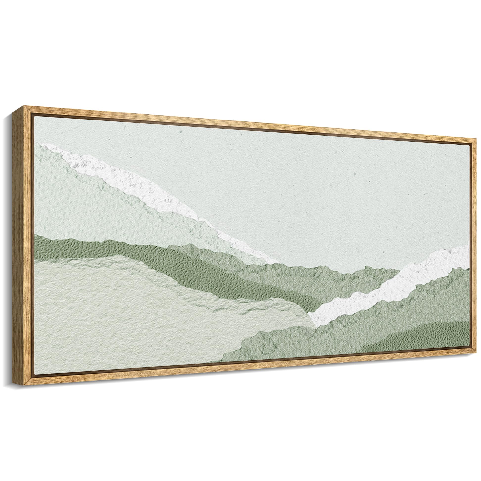 MUDECOR Extra Large Framed Canvas Print Wall Art Abstract Texture Green and White Antique Retro Fine Art Illustrations Decorative Colorful Multicolor for Bedroom - 60"x30"