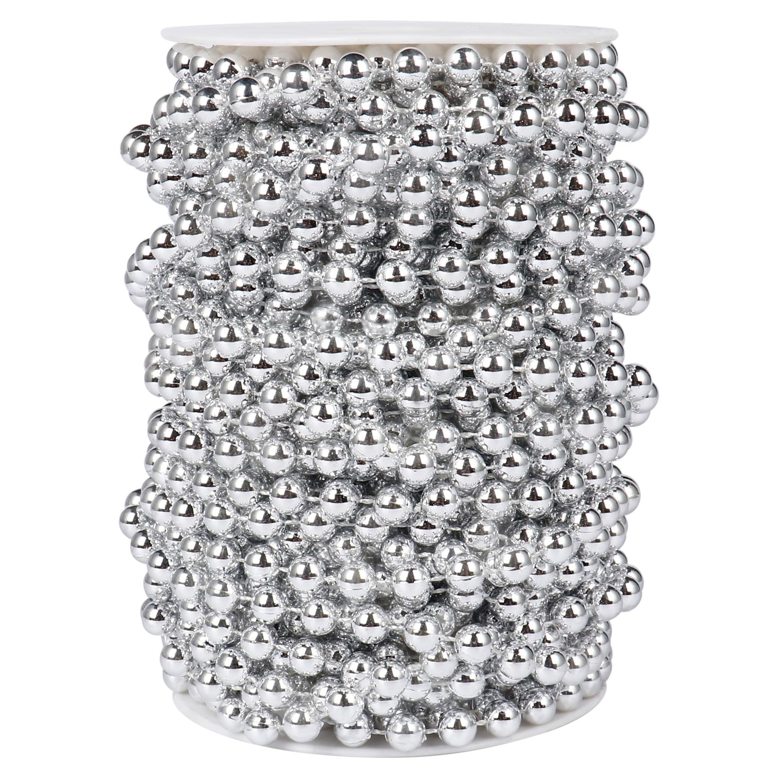 [66 Feet] Silver Pearl Beads Garland, 8MM 22 Yards Silver Faux Pearl Beads String Roll Bulk for DIY Craft Christmas Tree Wedding Party Decoration