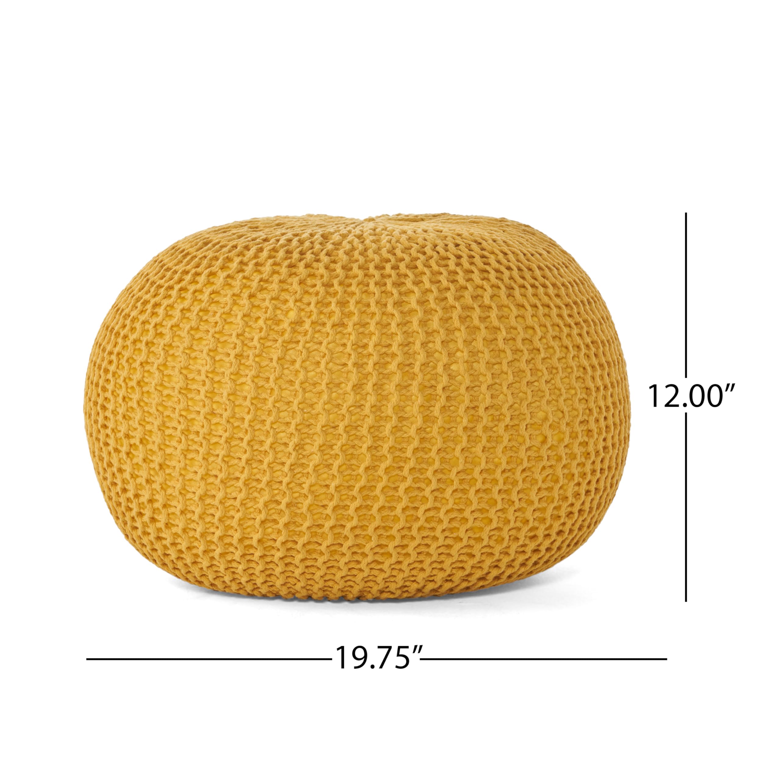 TREATLIFE HOME Knitted Cotton Round Pouf, Ottoman or Floor Cushion, Decorative Accent, Yellow