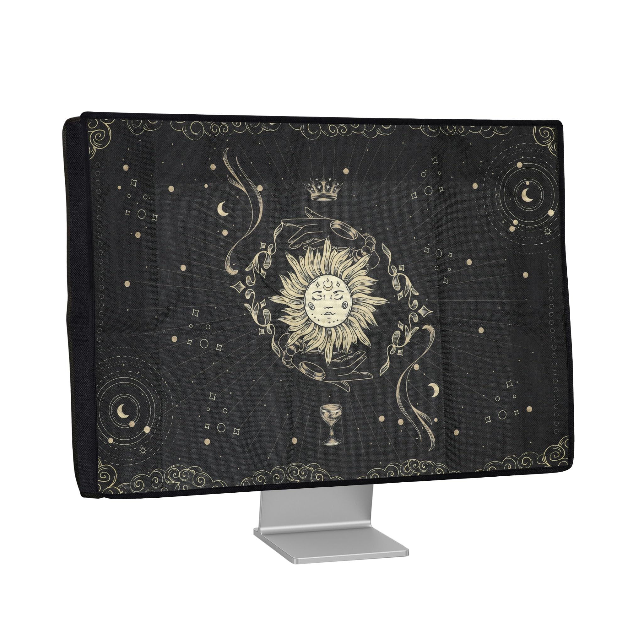 kwmobile Housse écran ordinateur compatible 27-28" moniteur protection PC en lin bleu foncé jaune noir