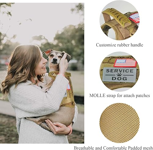 Miniatura 4 de Chaleco táctico para perro, K9 ajustable, resistente al agua, militar, cómodo, con correa extensora (S, caqui)