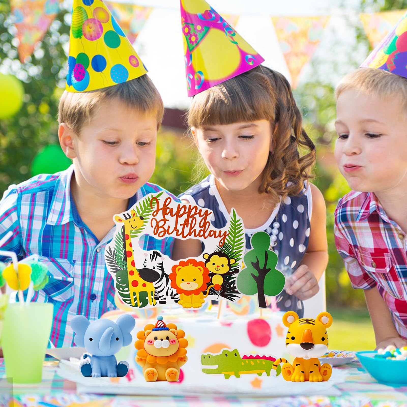 16 decorazioni per torte a tema giungla, giraffa, leone, tigre, leopardo, decorazioni 3D, foglie di tartaruga e denaro, per torta di compleanno dorata