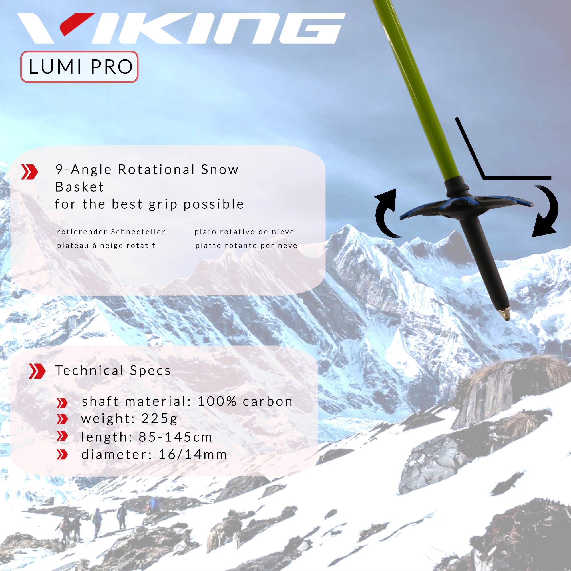 VIKING LUMI PRO - Bastoncini da trekking in carbonio, telescopici, in carbonio, telescopici, per escursionismo, trekking, da donna e da uomo