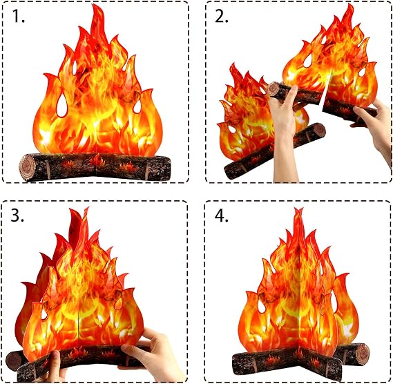 Boao 2 Sets 3D Cardboard Campfire Camping Decor,12 x 10 Inch,Gold Orange