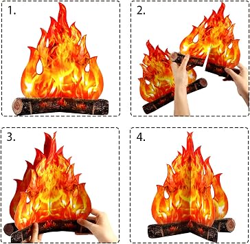 Boao 2 Sets 3D Cardboard Campfire Camping Decor,12 x 10 Inch,Gold Orange