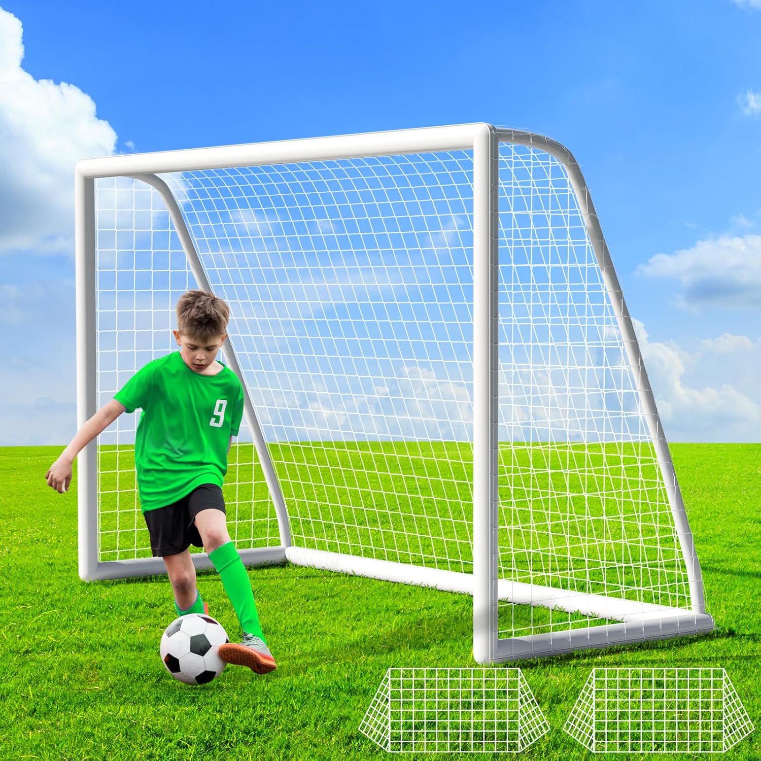 LIFERUN 1Set/2Set/4Set 10x6.5ft Soccer Goal Set for Backyard, Youth Soccer Goal with Weatherproof UPVC Frame, Soccer Nets, Carry Bag, Ground Stakes, Backyard Soccer Goal for Kids and Adults, White