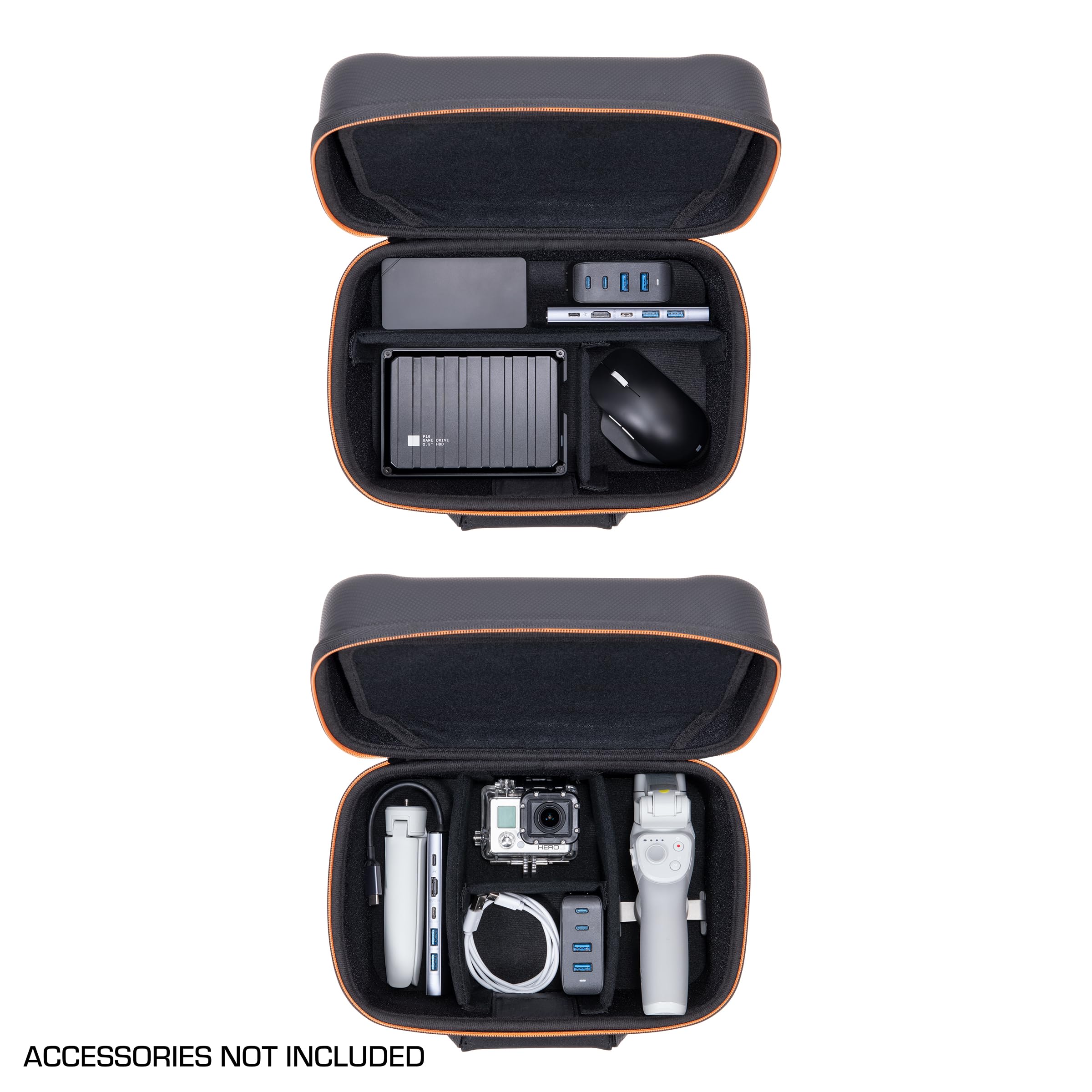 USA Gear Organizador de Viaje para Electronica 25,4 CM, Estuche Tech Semirigido con Divisores para Cables, Movil, Hotspot, Mouse Inalambrico, Disco Duro Externo y Accesorios, Cierre Cremallera
