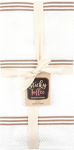 Miniatura 4 de Sticky Toffee Paños de cocina 100% algodón, juego de 4, toallas de mano marrón y blanco, toallas de té, paños de limpieza reutilizables y