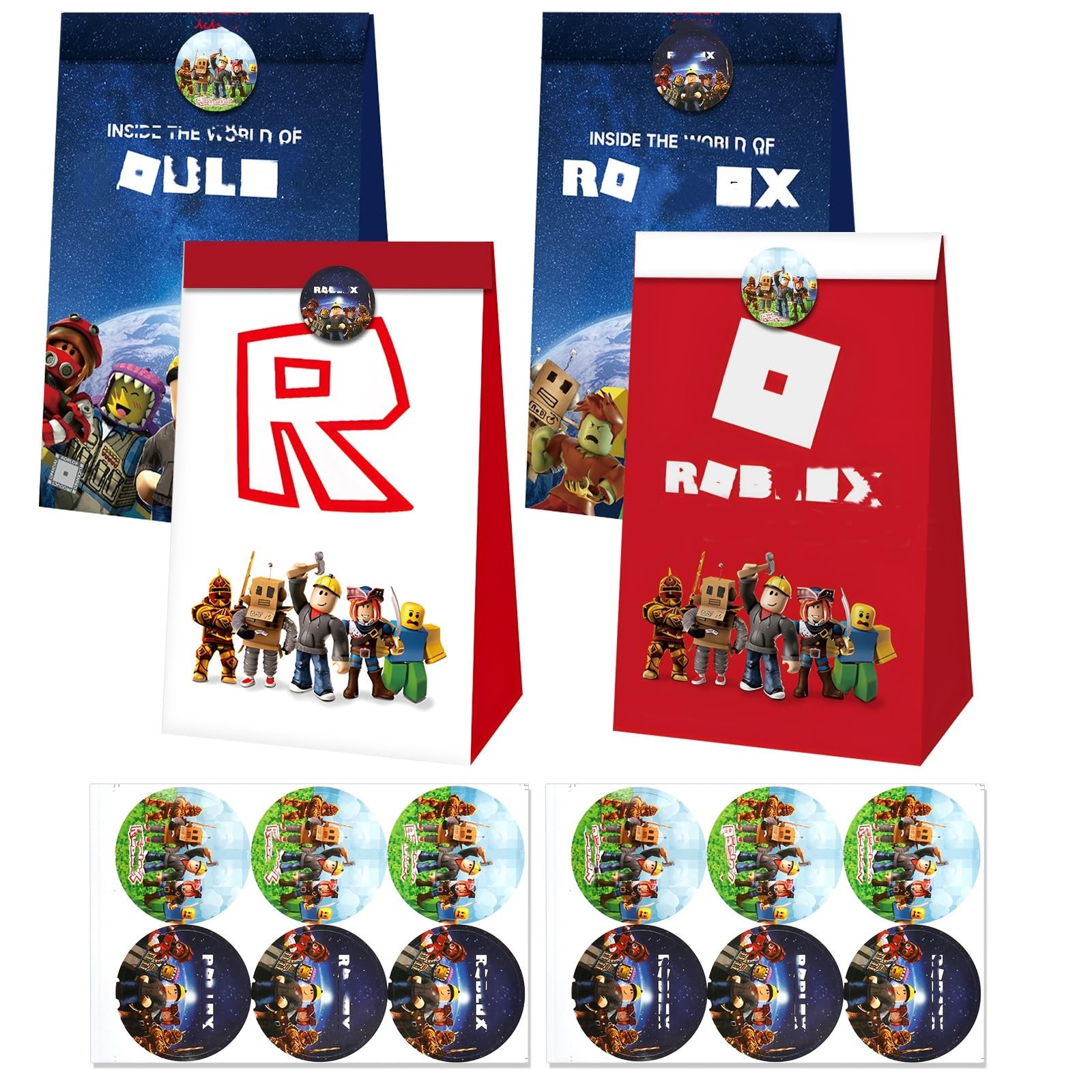 12 Pcs Cartoon Party Bags for Boys Girls, Birthday Gift Party Bags with Stickers, Reusable Ro lox Theme Party Supplies for Christmas Birthday Easter