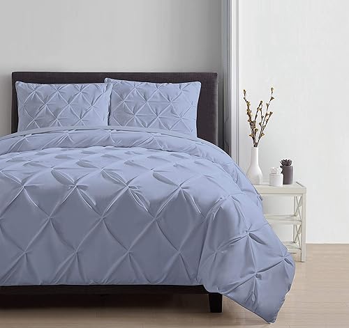 Silentnight Juego de funda de edredón plisada de 3 piezas, 100% algodón egipcio de 800 hilos, funda de edredón con cierre de cremallera y lazos en
