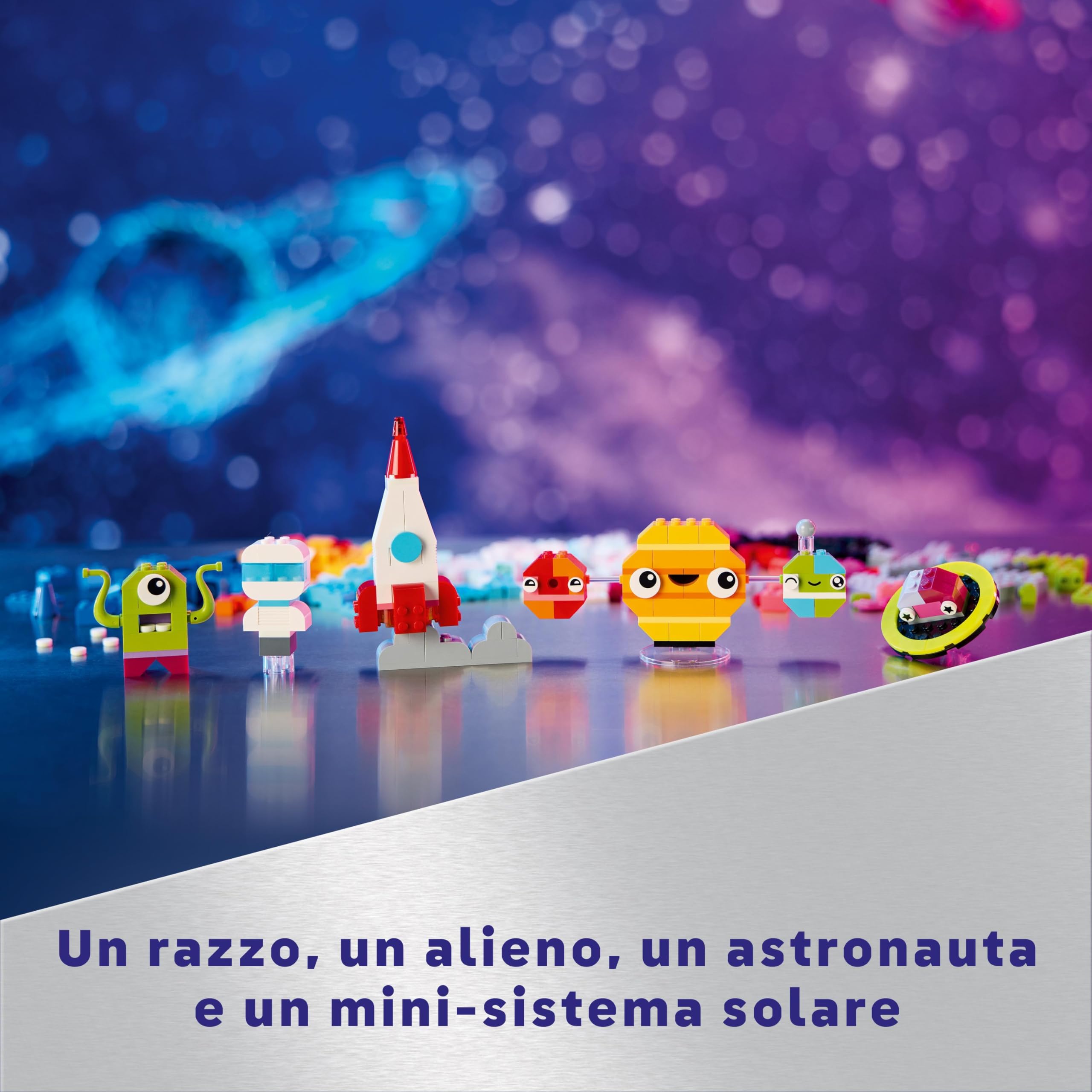 LEGO Classic Pianeti dello Spazio Creativi, Modellino da Costruire di Sistema Solare per Bambini e Bambine da 5 Anni in su con Razzo Spaziale Giocattolo, Playser per Piccoli Astronauti 11037
