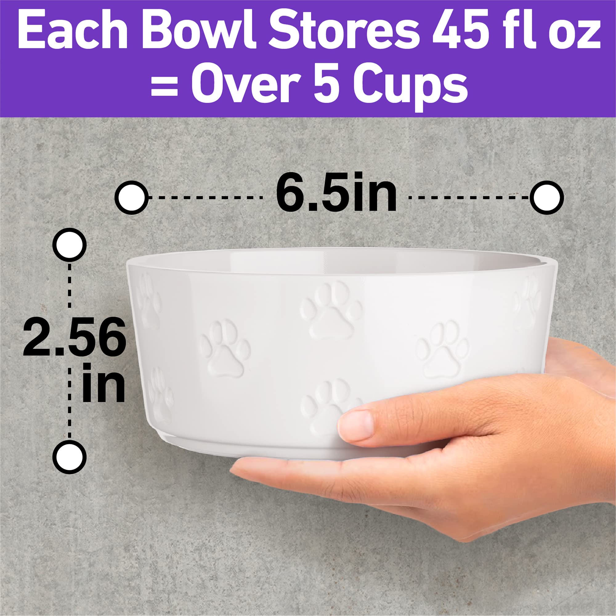 Ceramic Dog Bowl Set with Anti-Slip Rings - 6.5" Round x 2.5" Tall Set of 2 Ceramic Dog Bowls Medium Sized Dog - Dog Food and Water Bowl - White Dog Dishes - Dog Food Bowls - Dog Bowls Small Size Dog