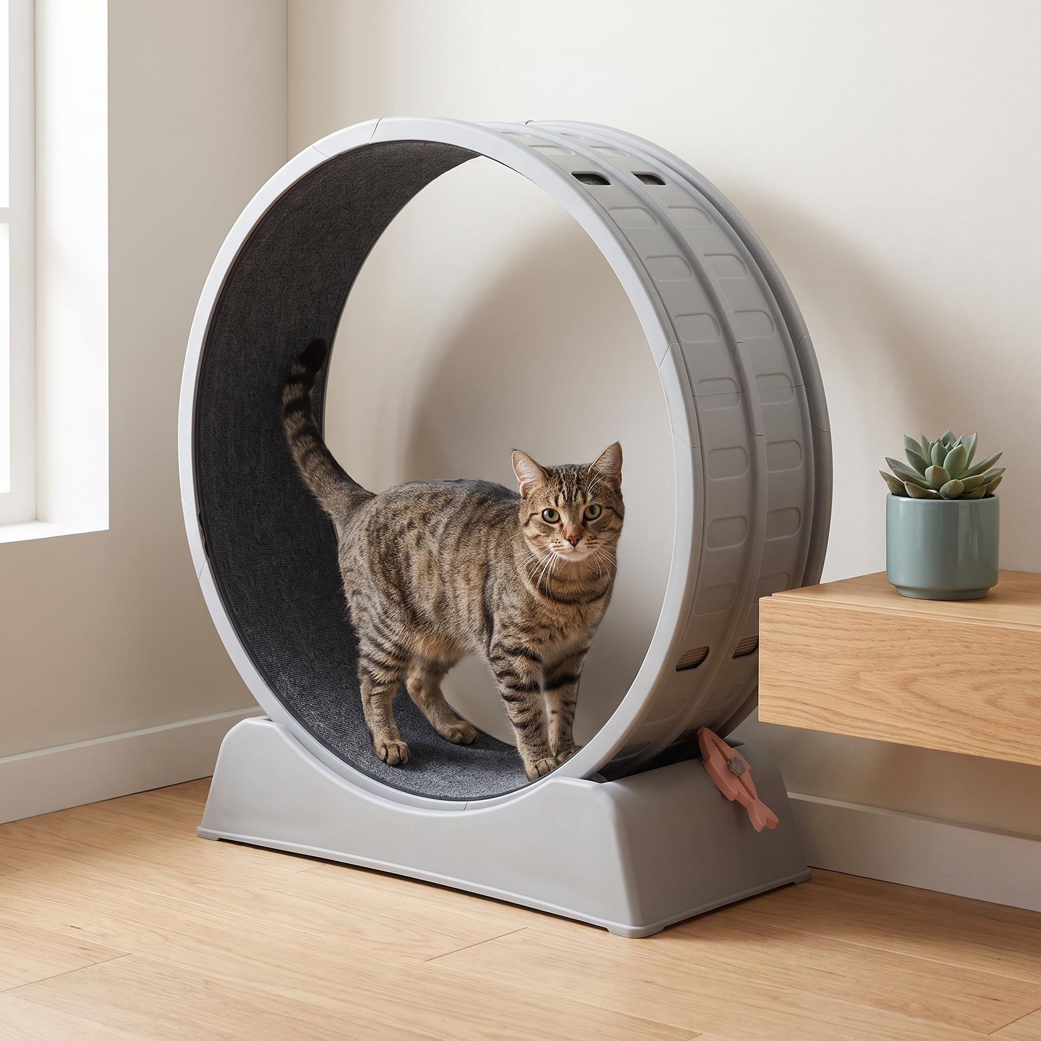 Trygoal 31.5" Cat Exercise Wheel for Indoor Cats, Silent Cat Treadmill with Safety Lock, Running Wheel with Removable Scratch Pad & Teaser Toy for view 3