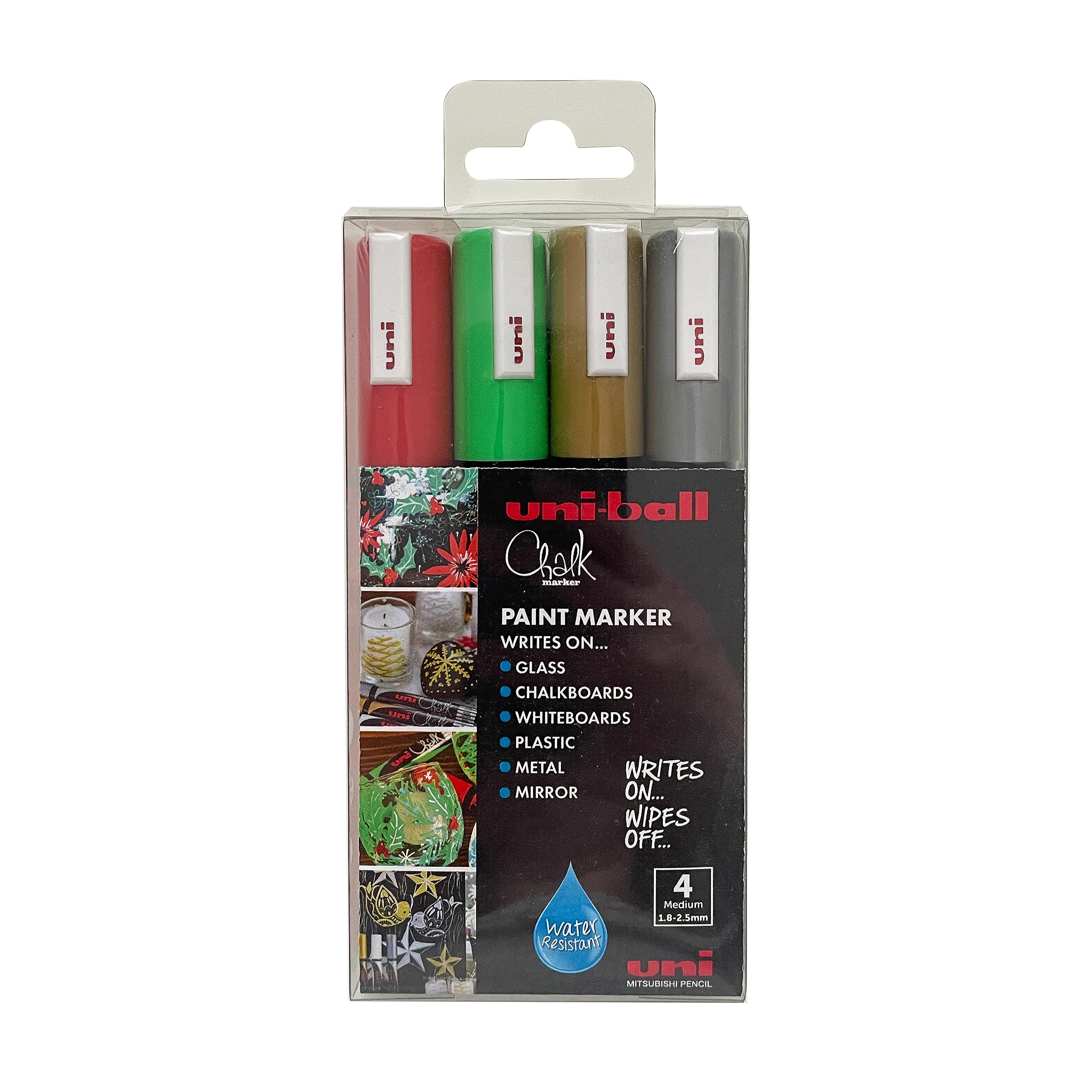 uni-ball PWE-5M Liquid Chalk Pens. Multi-Purpose Wipeable Coloured Markers for Blackboards Chalkboards, Whiteboards, Glass