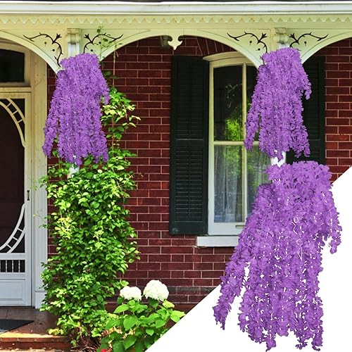 Miniatura 4 de Plantas falsas para exteriores e interiores, 20 unidades, flores artificiales de seda violeta, cuerda de orquídea del océano, cuerda de hortensias,