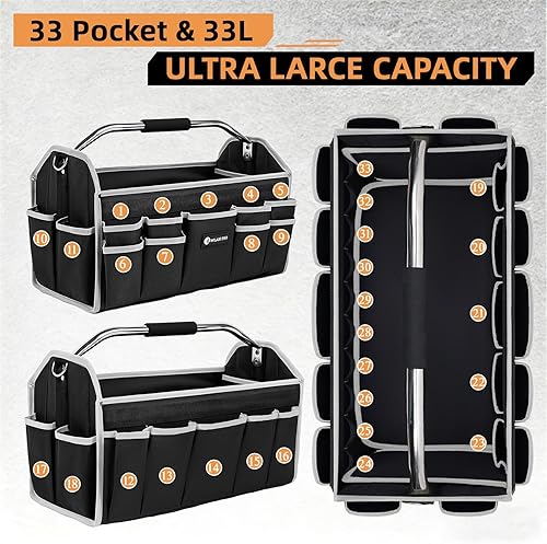 Miniatura 3 de Bolsas de Herramientas de 20 Pulgadas para Hombres de Servicio Pesado, Organizador de Bolsa de Herramientas con 22 Bolsillos Plegable de Abertura